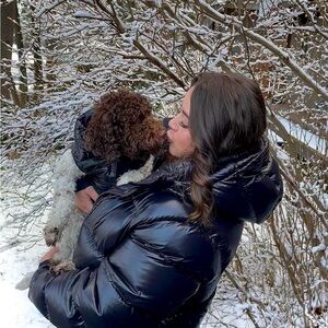 Aritzia Black Glossy Short Puffer Jacket